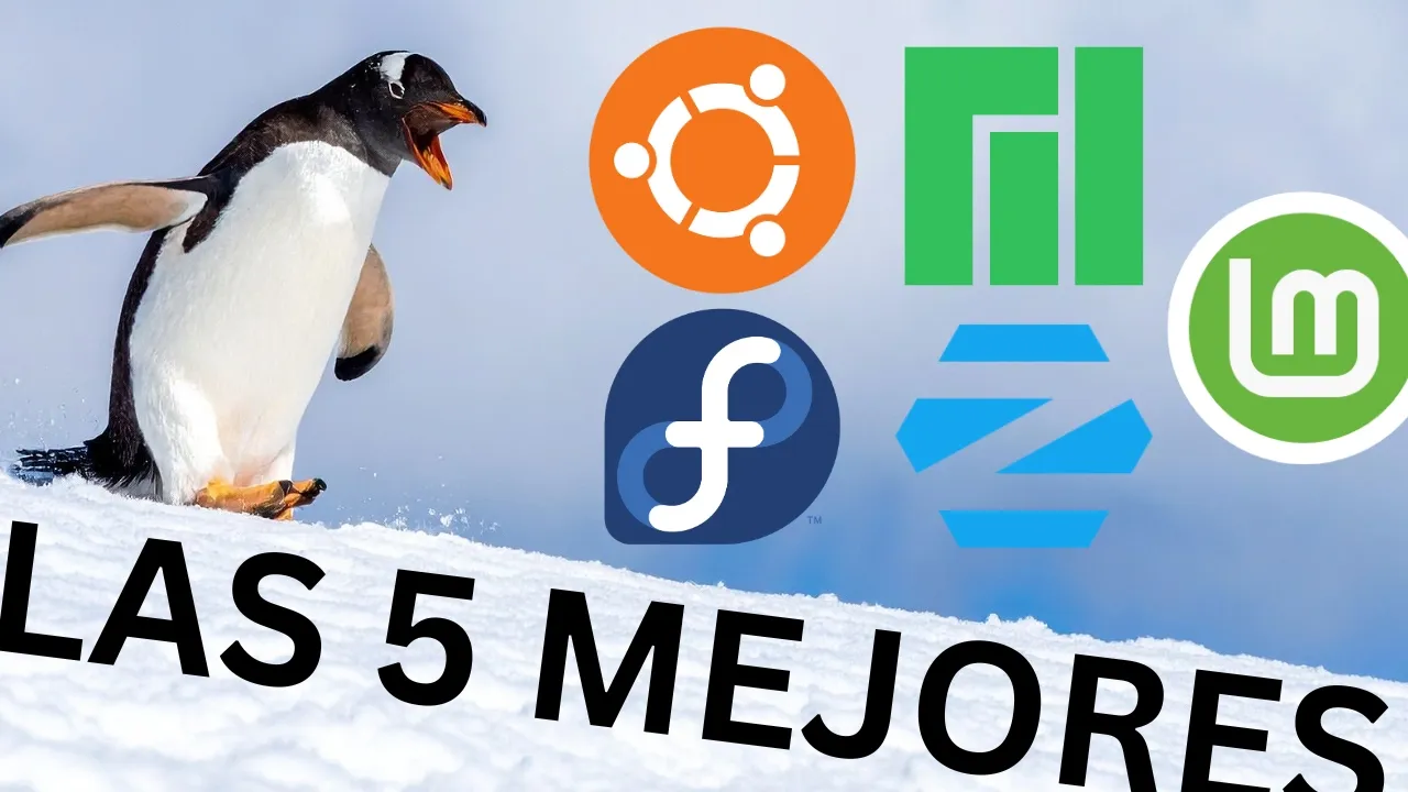 thumbnail para video con título: Las 5 Mejores Distros Linux para Principiantes en 2025